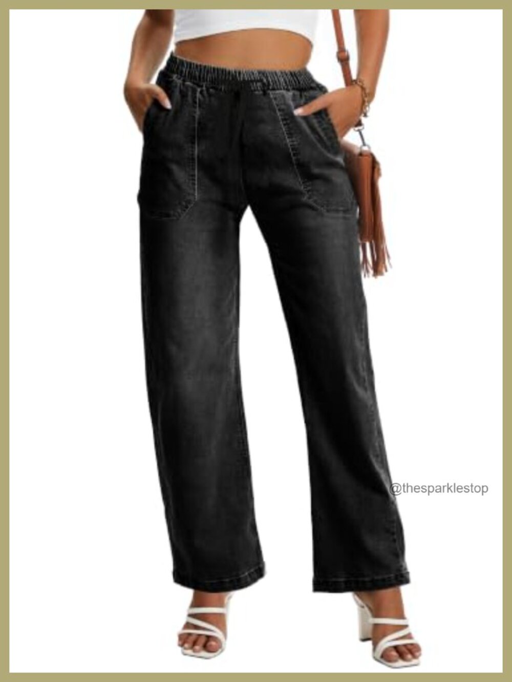 Women's High Waist Wide Leg Jeans Drawstring Elastic Waist Stretch Denim Pants